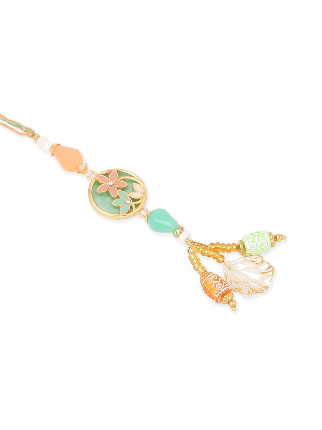 NVR Set of 2 Multicolor Artificial Beads Traditional Bhaiya Bhabhi Pair Rakhi Combo