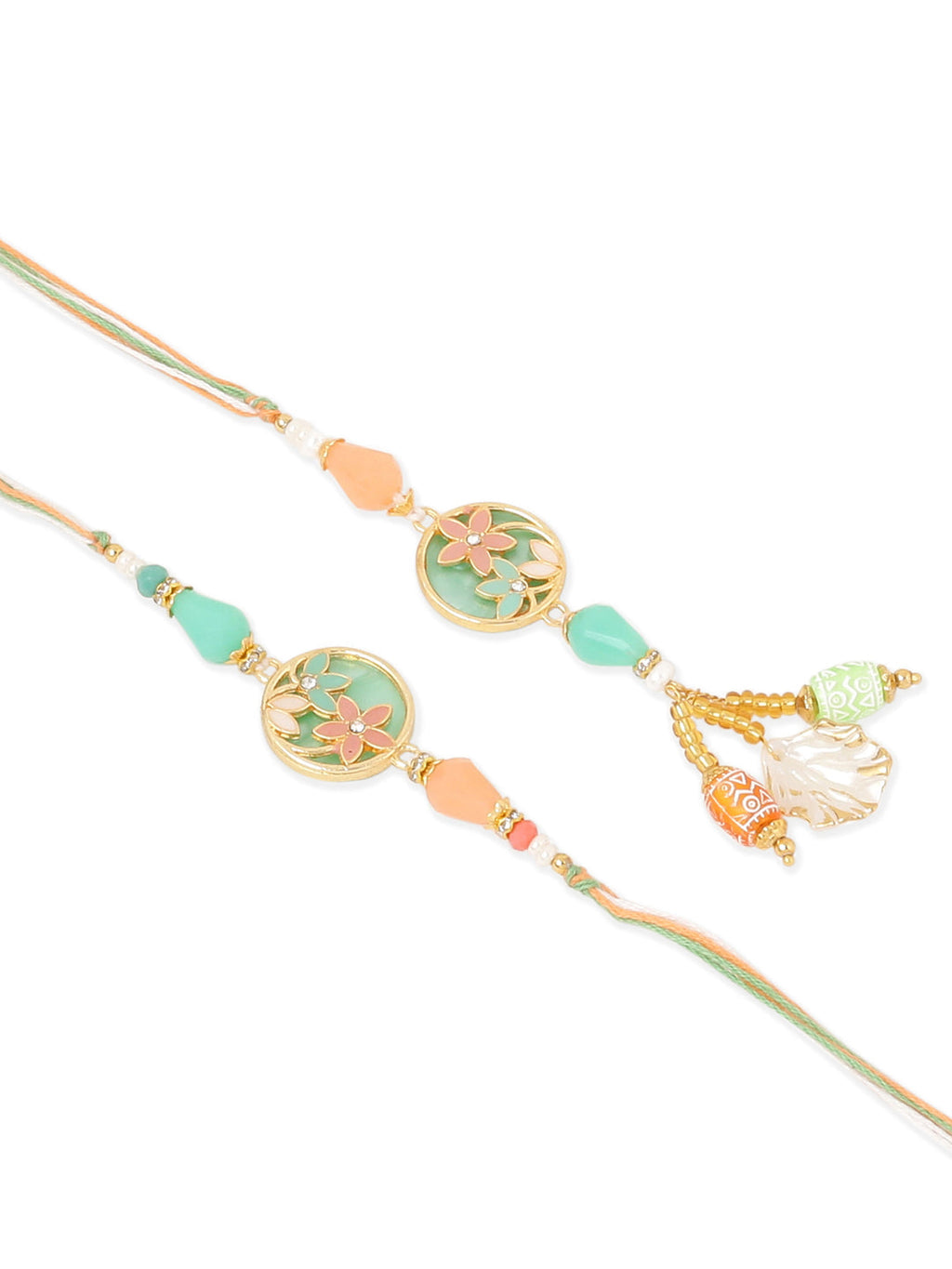 NVR Set of 2 Multicolor Artificial Beads Traditional Bhaiya Bhabhi Pair Rakhi Set with Roli Chawal Chandan & Mishri
