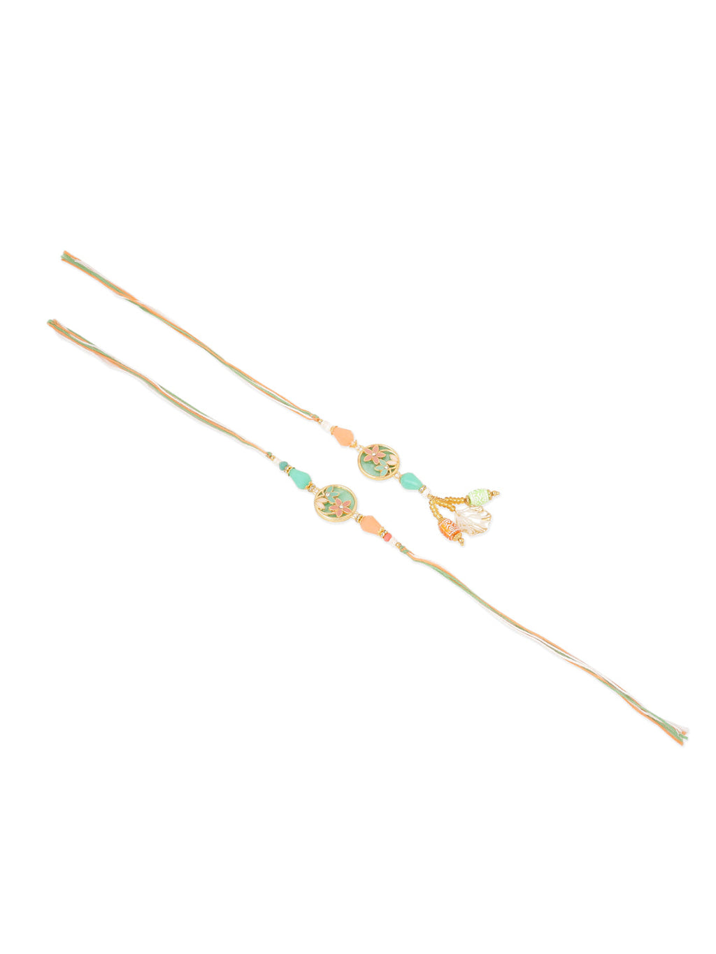 NVR Set of 2 Multicolor Artificial Beads Traditional Bhaiya Bhabhi Pair Rakhi Set with Roli Chawal Chandan & Mishri