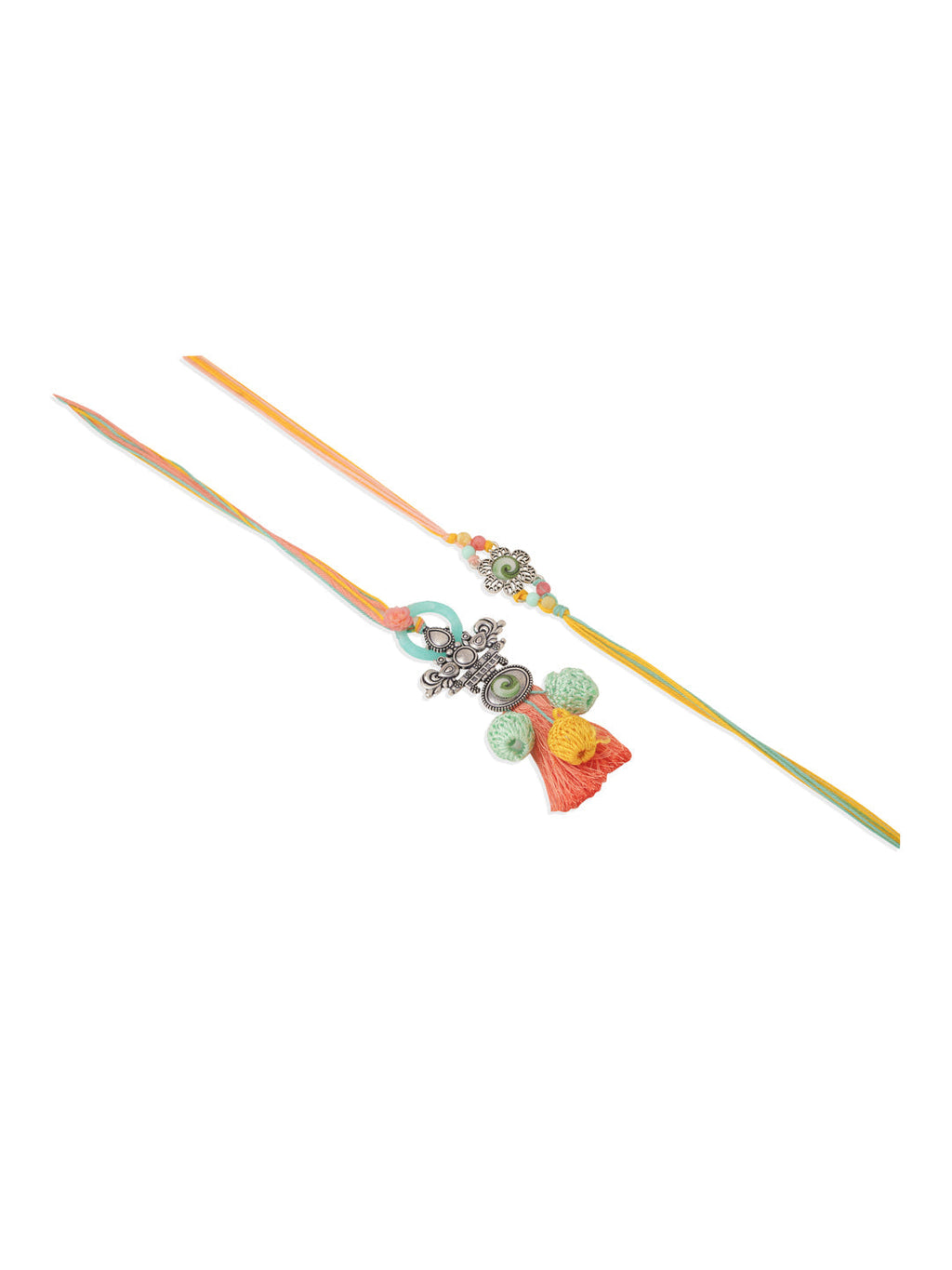 NVR Set of 2 Artificial Beads Traditional Bhaiya Bhabhi Pair Rakhi Set with Roli Chawal Chandan & Mishri