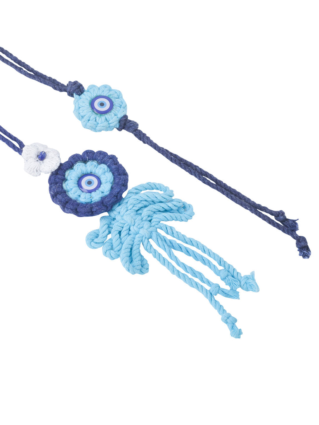 NVR Set of 2 Blue Evil Eye Floral Bhaiya Bhabhi Rakhi With Roli Chawal Chandan & Mishri