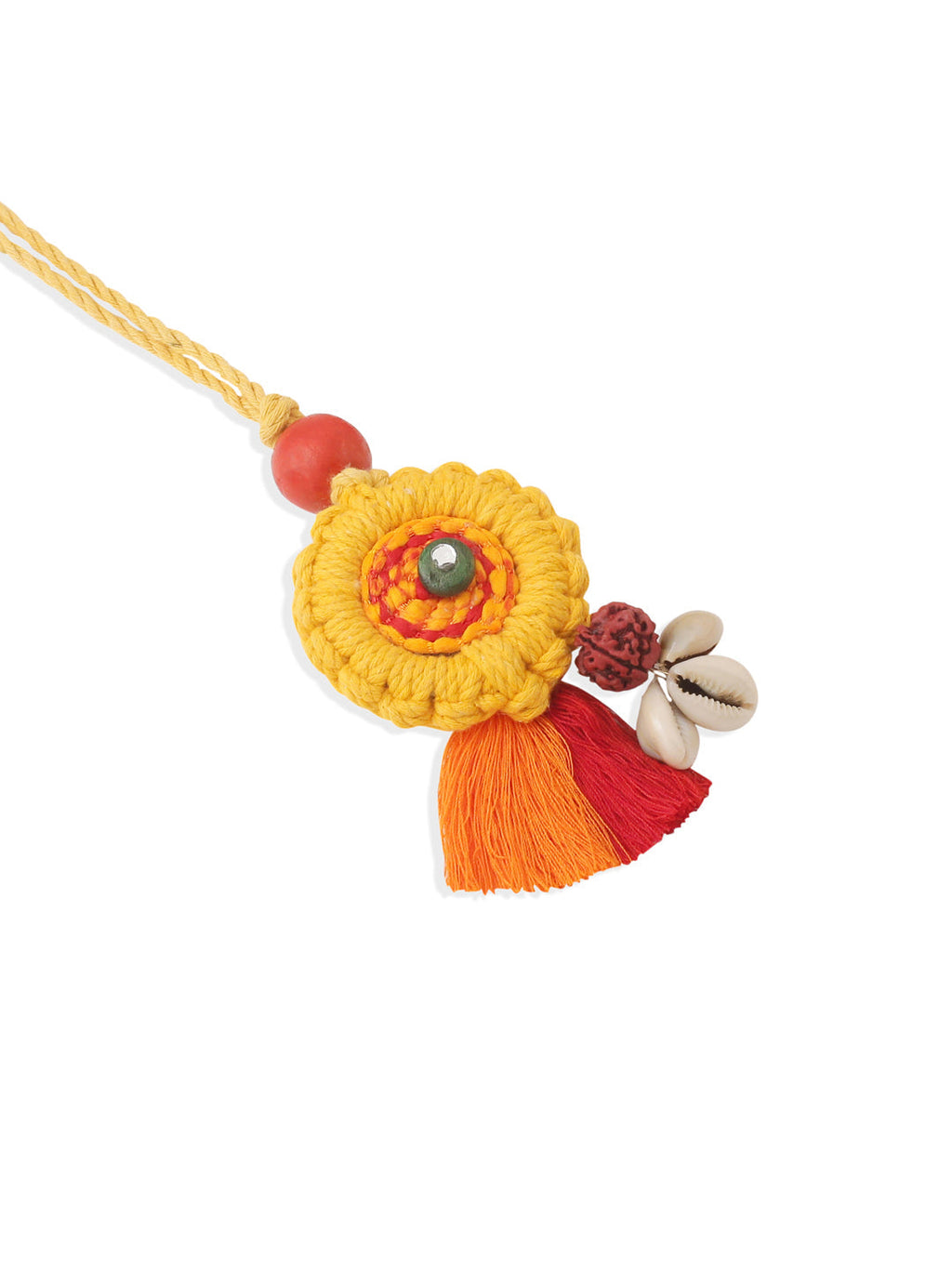 NVR Set of 2 Yellow Sea Shell Round Floral Design Bhaiya Bhabhi Rakhi with Roli Chawal Chandan & Mishri