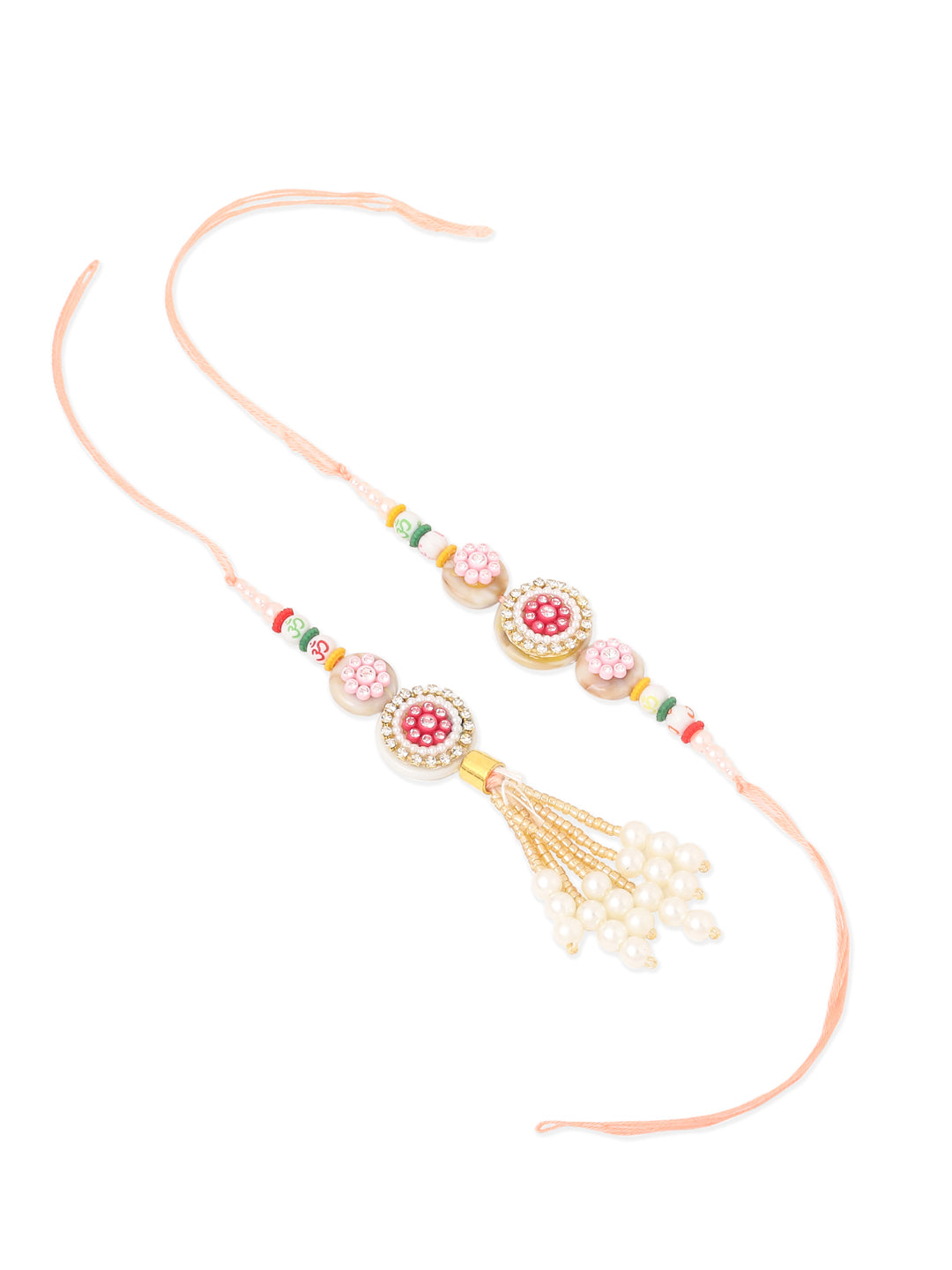 NVR Set of 2 Multicolor Artificial Stones & Beads Round Floral Bhaiya Bhabhi Rakhi Combo