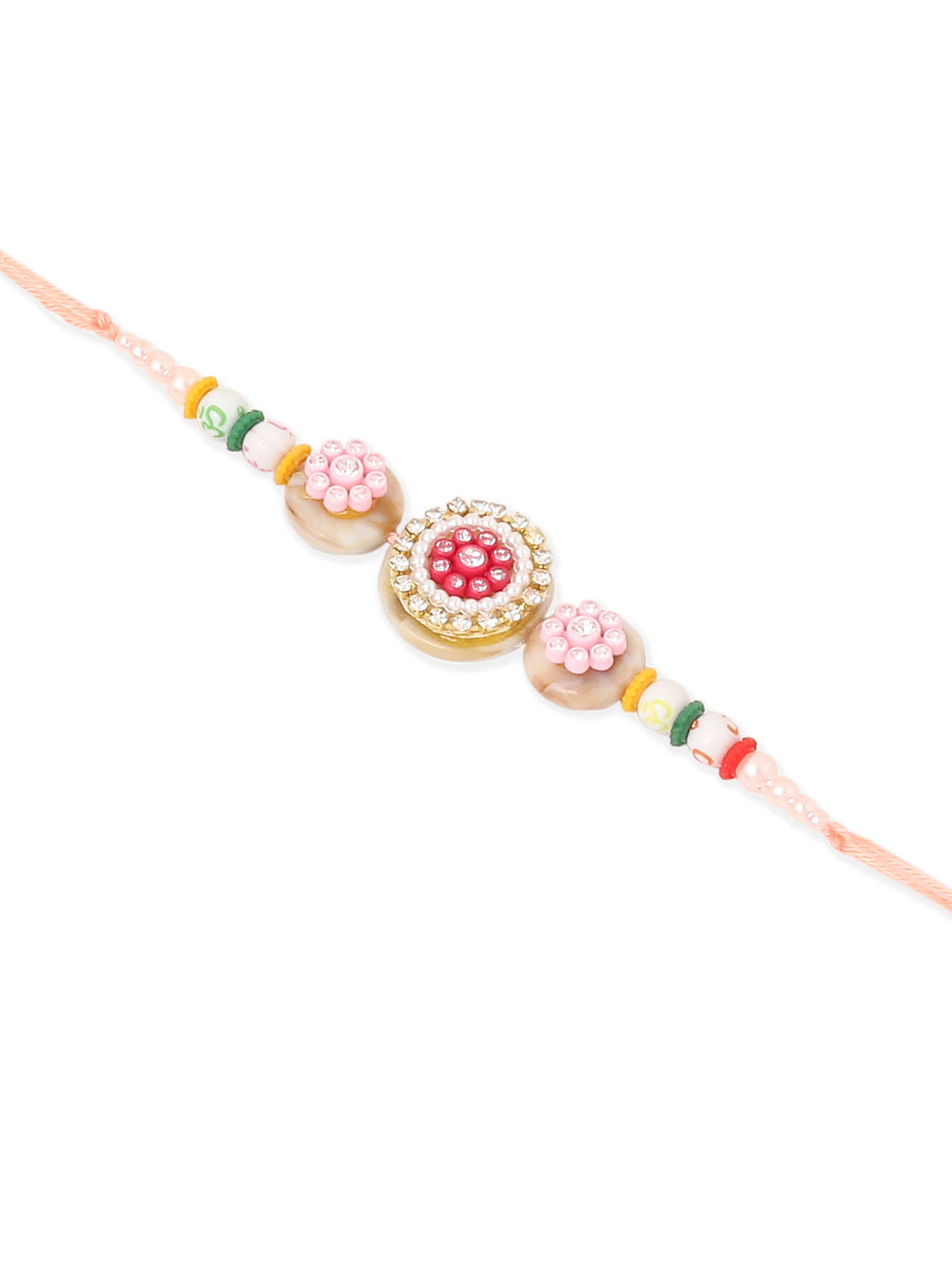 NVR Set of 2 Multicolor Artificial Stones & Beads Round Floral Bhaiya Bhabhi Rakhi Combo