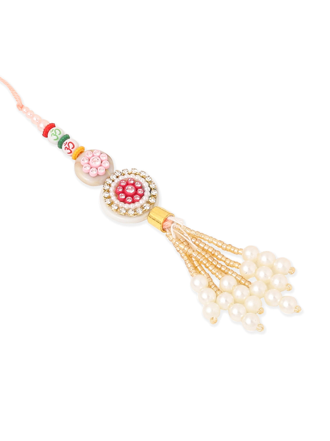 NVR Set of 2 Multicolor Artificial Stones & Beads Round Floral Bhaiya Bhabhi Rakhi with Roli Chawal Chandan & Mishri