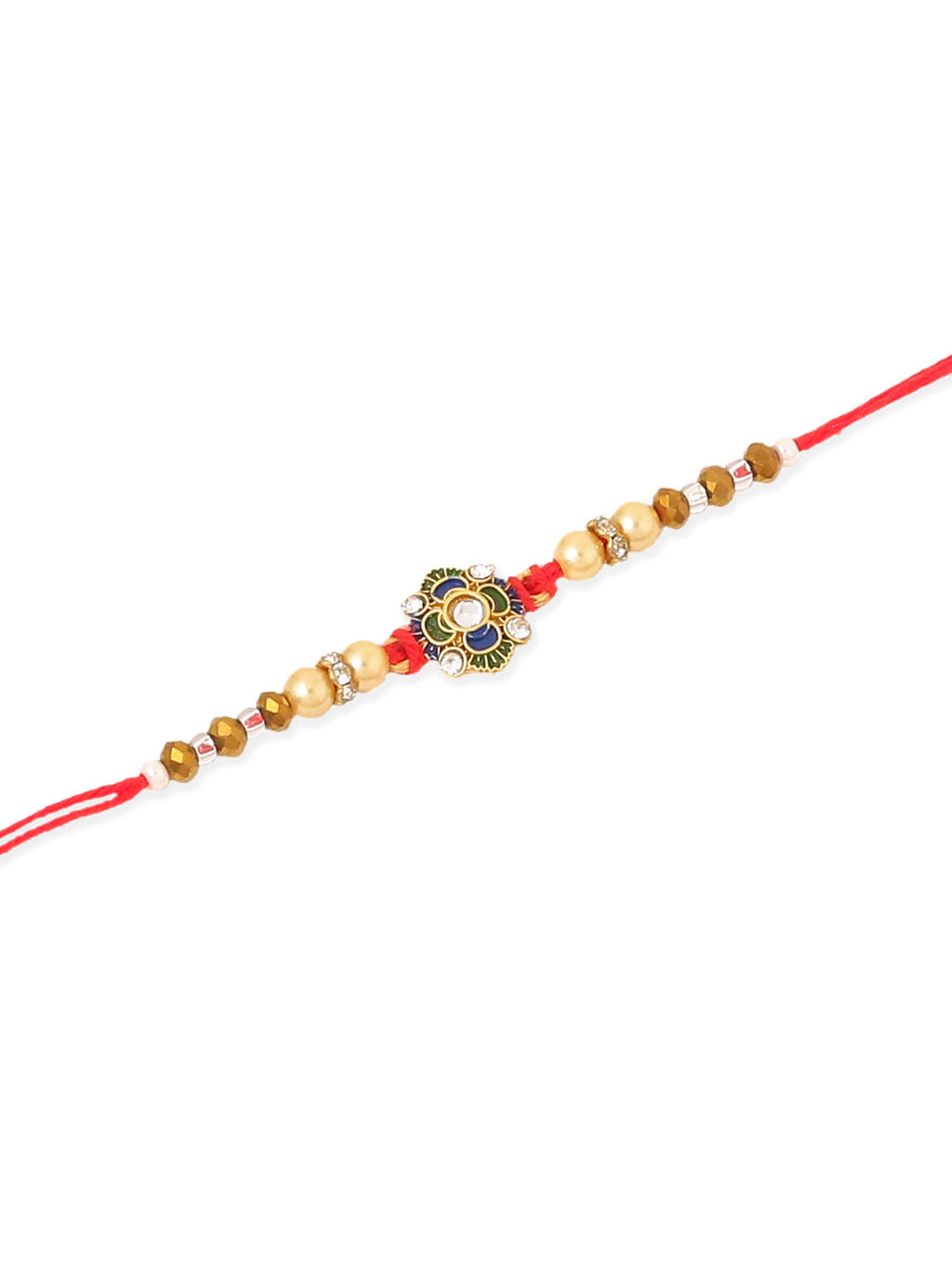 NVR Men Set of 2 Red & Gold Floral Design Artificial Stones & Beads Thread Rakhi Combo