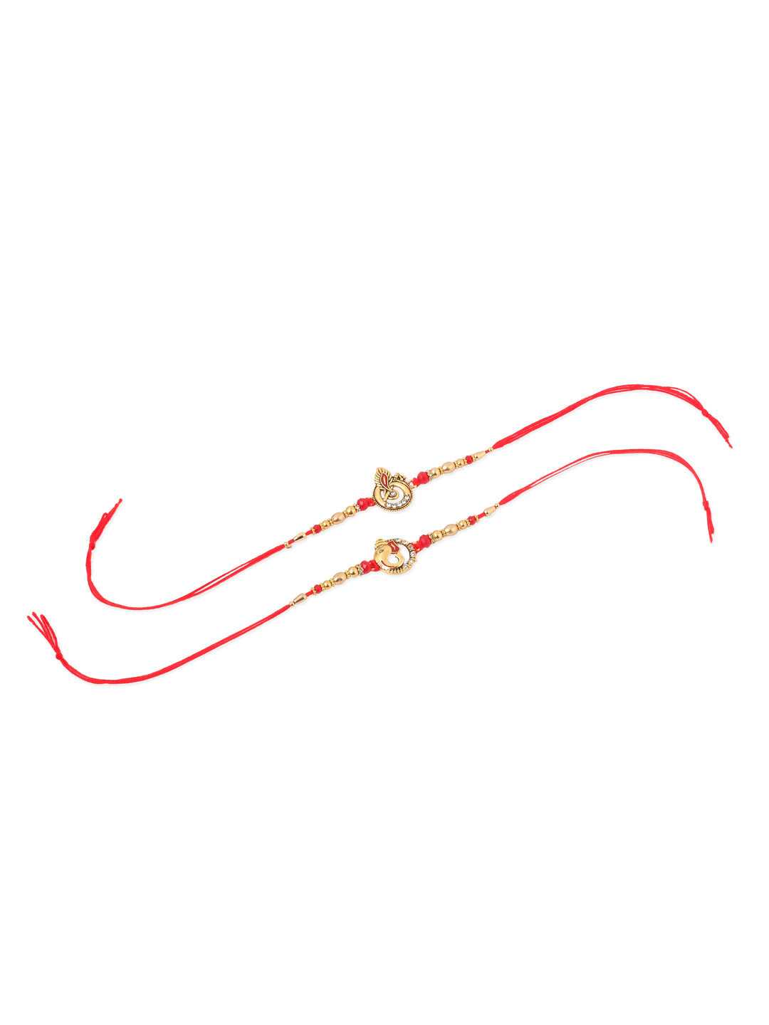 NVR Men Set of 2 Golden Red Religious Designer Ganesh Ji Thread Rakhi Combo