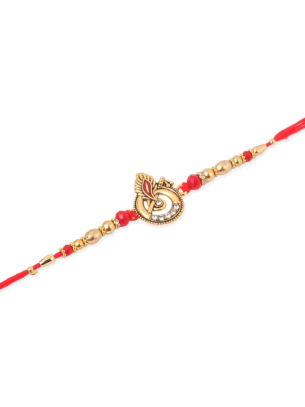 NVR Men Set of 2 Golden Red Religious Designer Ganesh Ji Thread Rakhi Combo