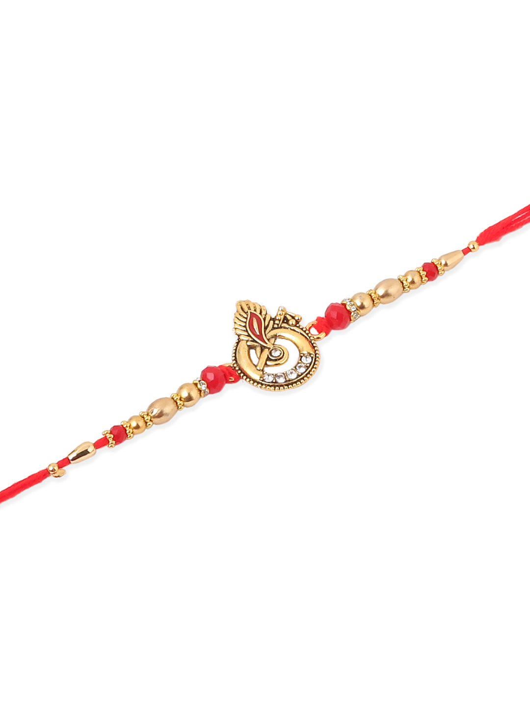 NVR Men Set of 2 Golden Red Religious Designer Ganesh Ji Thread Rakhi Combo