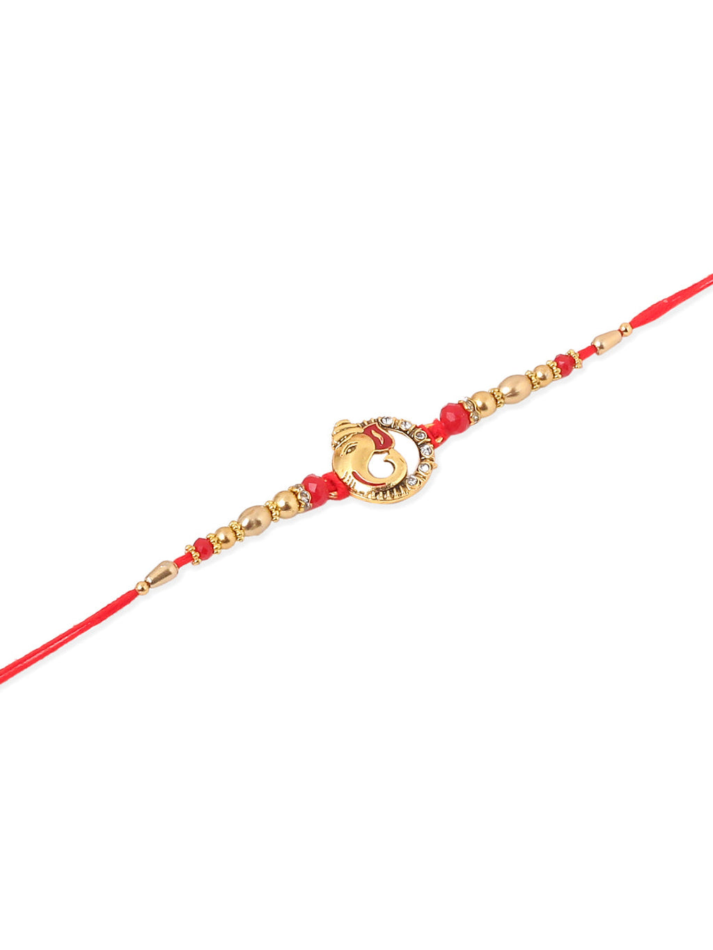 NVR Men Set of 2 Golden Red Religious Designer Ganesh Ji Thread Rakhi With Roli Chawal Chandan & Mishri