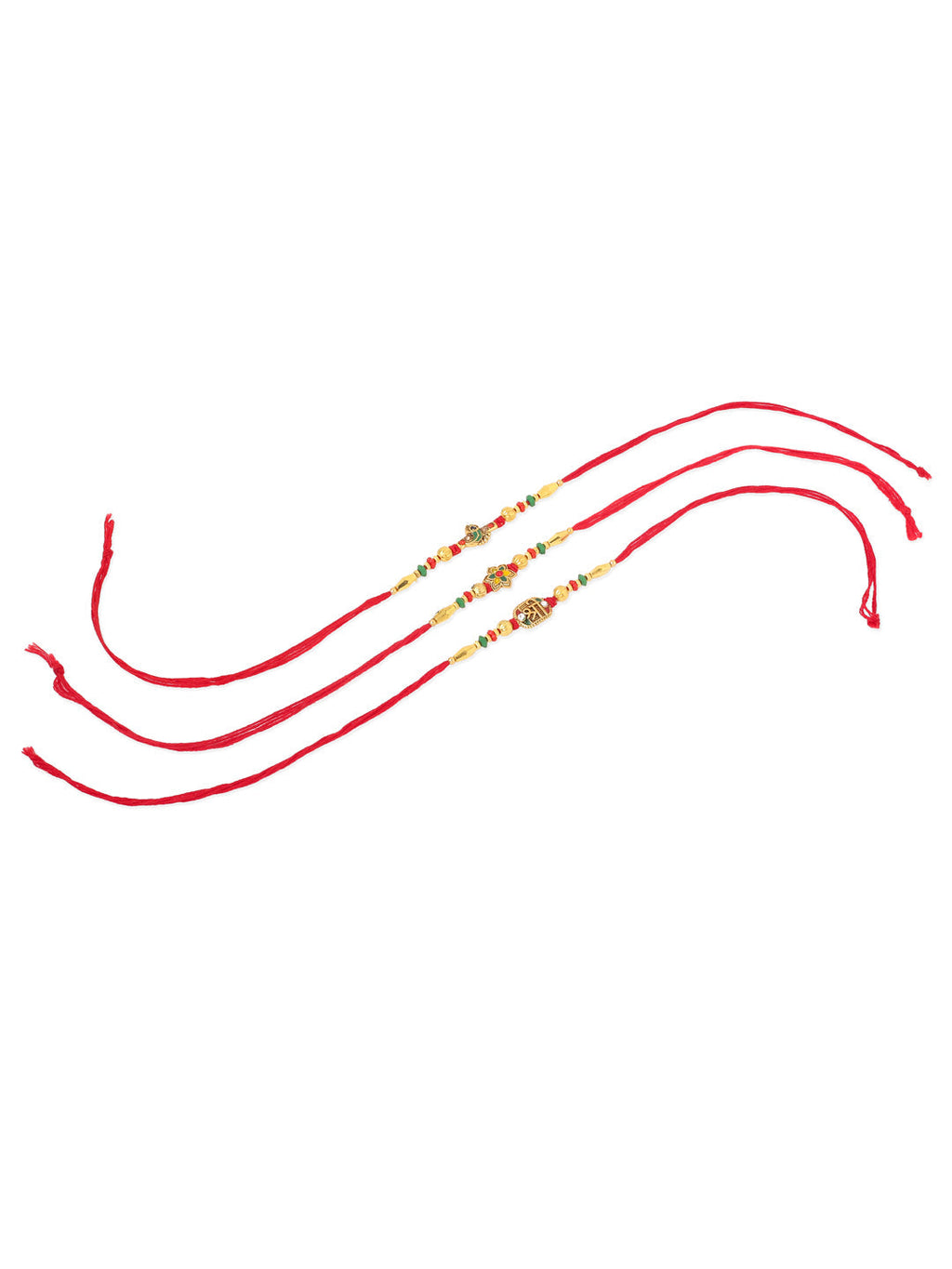 NVR Men Set of 3 Red & Gold Floral Design Artificial Stones and Beads Thread Rakhi Combo