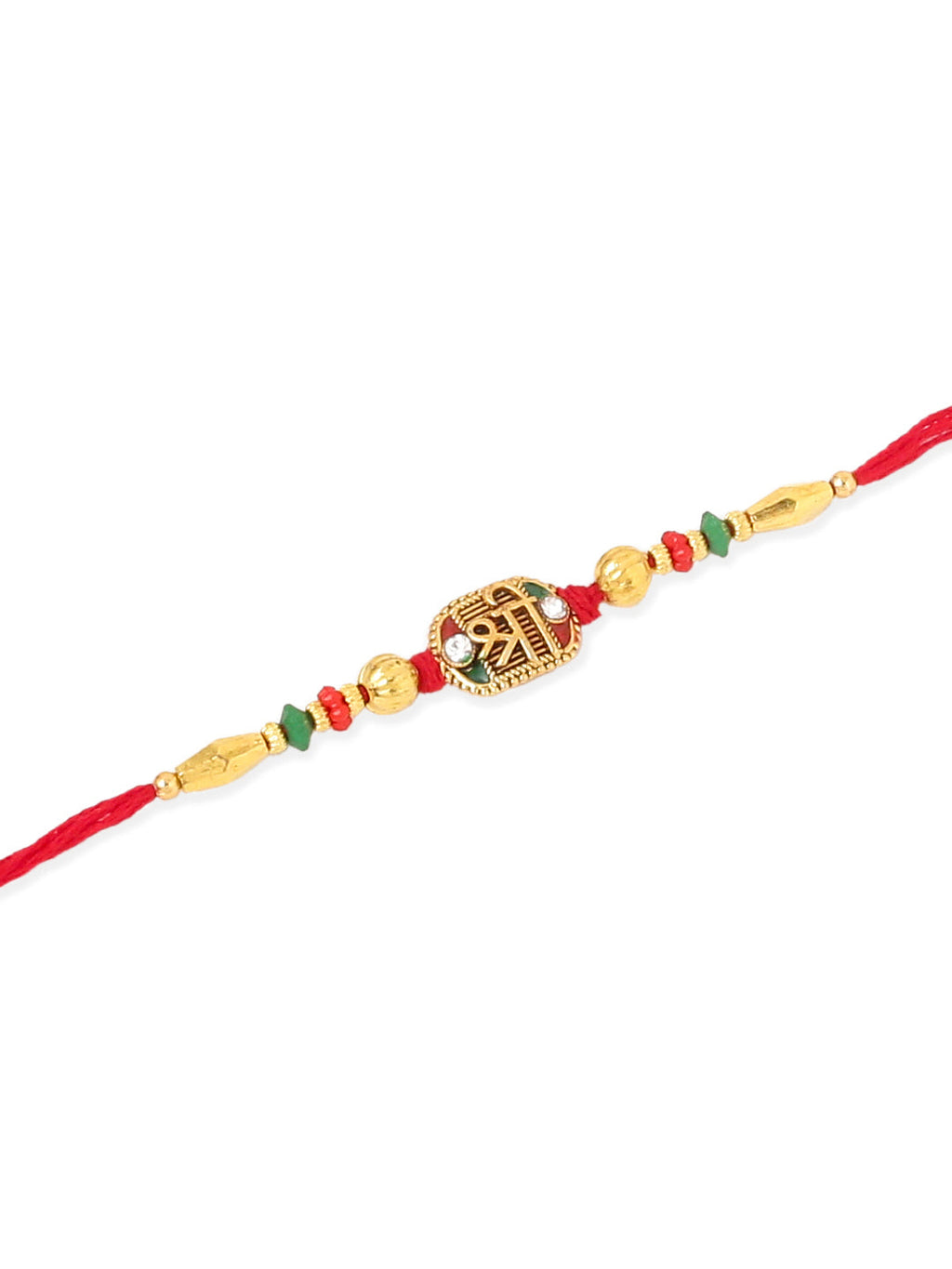 NVR Men Set of 3 Red & Gold Floral Design Artificial Stones and Beads Thread Rakhi Combo