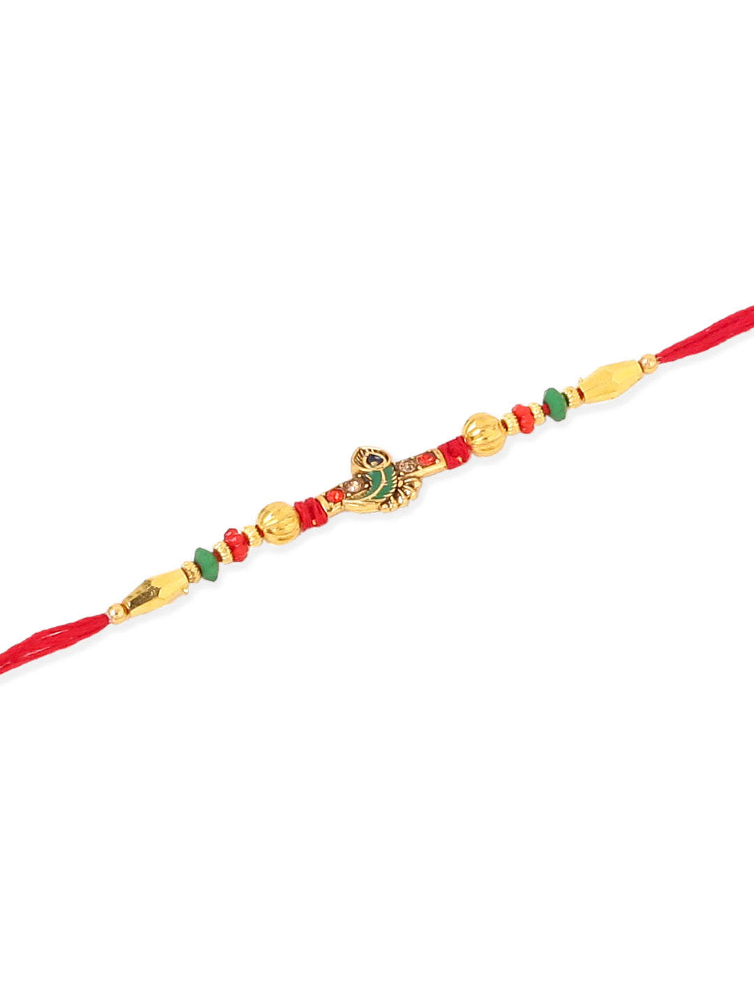 NVR Men Set of 3 Red & Gold Floral Design Artificial Stones and Beads Thread Rakhi Combo