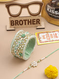 NVR Set of 2 Green Artificial Stones Bhaiya Bhabhi Rakhi Set, Combo for Rakshabandhan