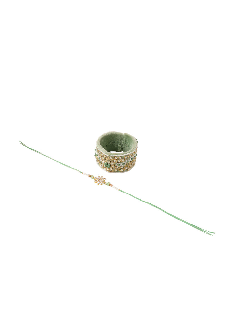NVR Set of 2 Green Artificial Stones Bhaiya Bhabhi Rakhi With Roli Chawal Chandan & Mishri