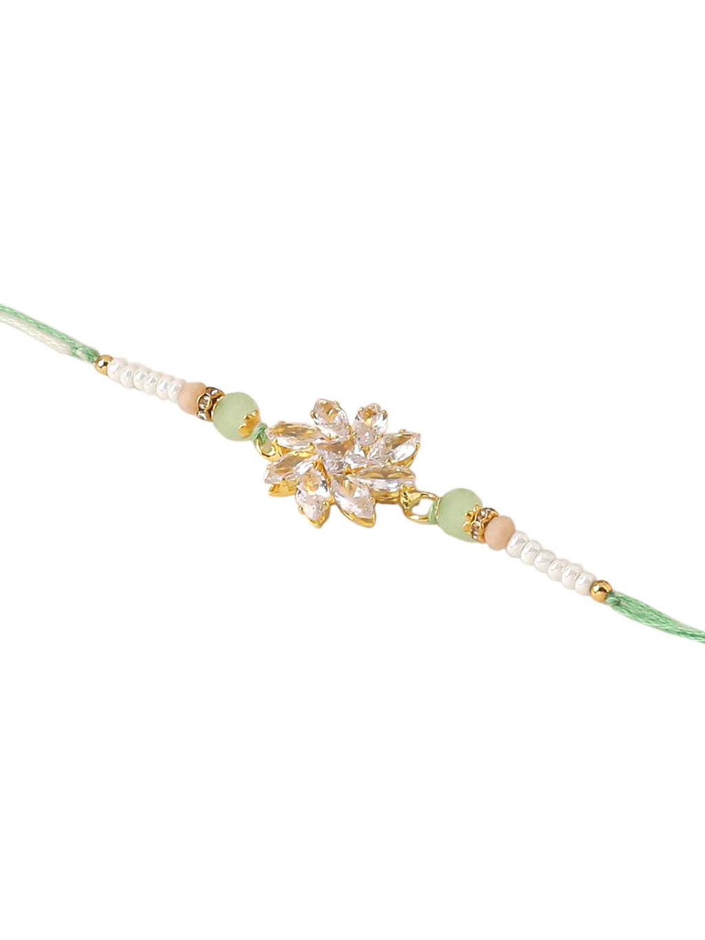 NVR Set of 2 Green Artificial Stones Bhaiya Bhabhi Rakhi With Roli Chawal Chandan & Mishri