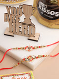 NVR Men Set of 2 Red & Gold Floral Design Artificial Beads Thread Rakhi Combo