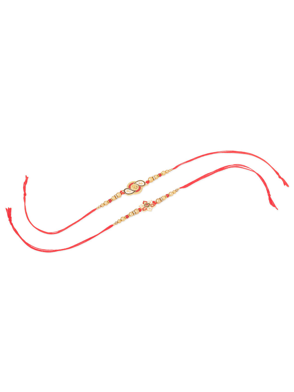 NVR Men Set of 2 Red & Gold Floral Design Artificial Beads Thread Rakhi Combo