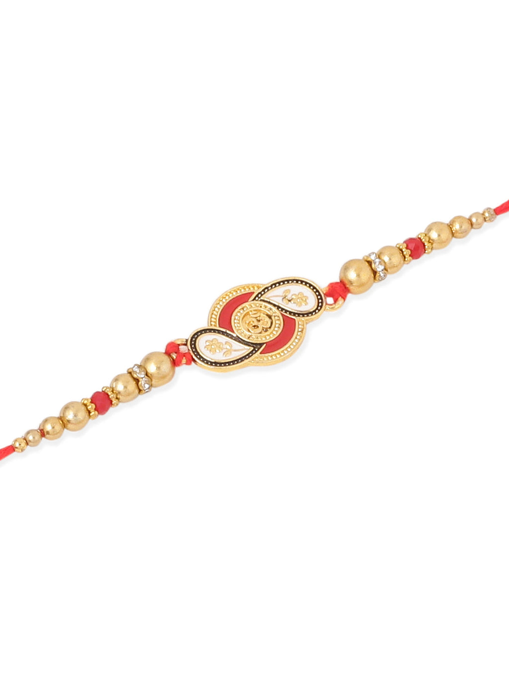 NVR Men Set of 2 Red & Gold Floral Design Artificial Beads Thread Rakhi Combo