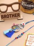 NVR Set of 2 Blue Evil Eye & Peacock Design Artificial Beads Bhaiya Bhabhi Rakhi Combo