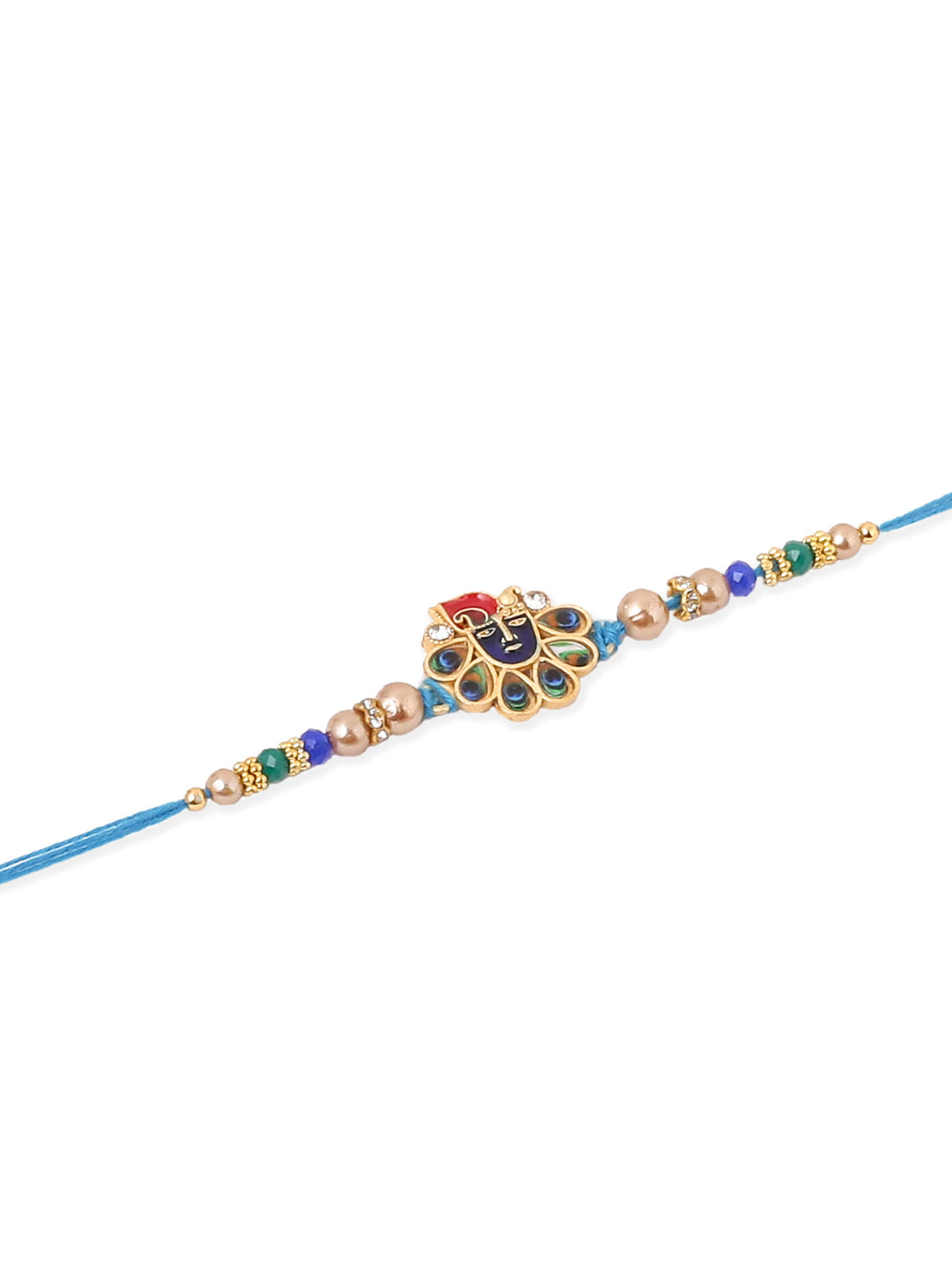NVR Men Set of 2 Blue Artificial Stones & Beads Thread Rakhi with Roli Chawal Chandan & Mishri