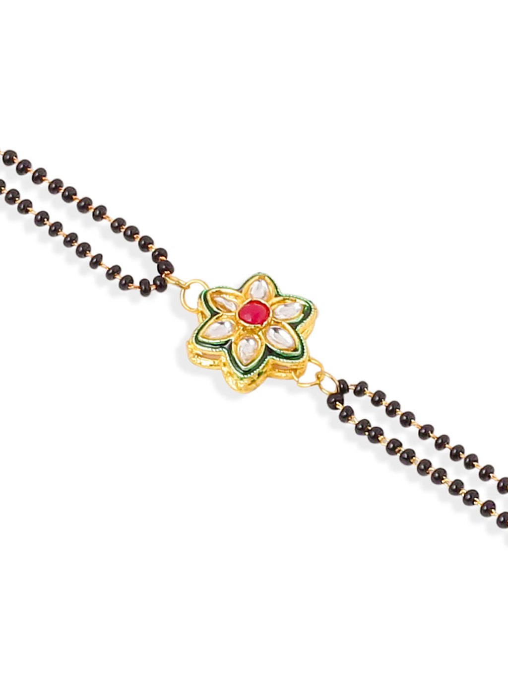 NVR Set of 2 Gold Toned Kundan Studded Floral Shape Bhaiya Bhabhi Rakhi with Roli Chawal Chandan & Mishri
