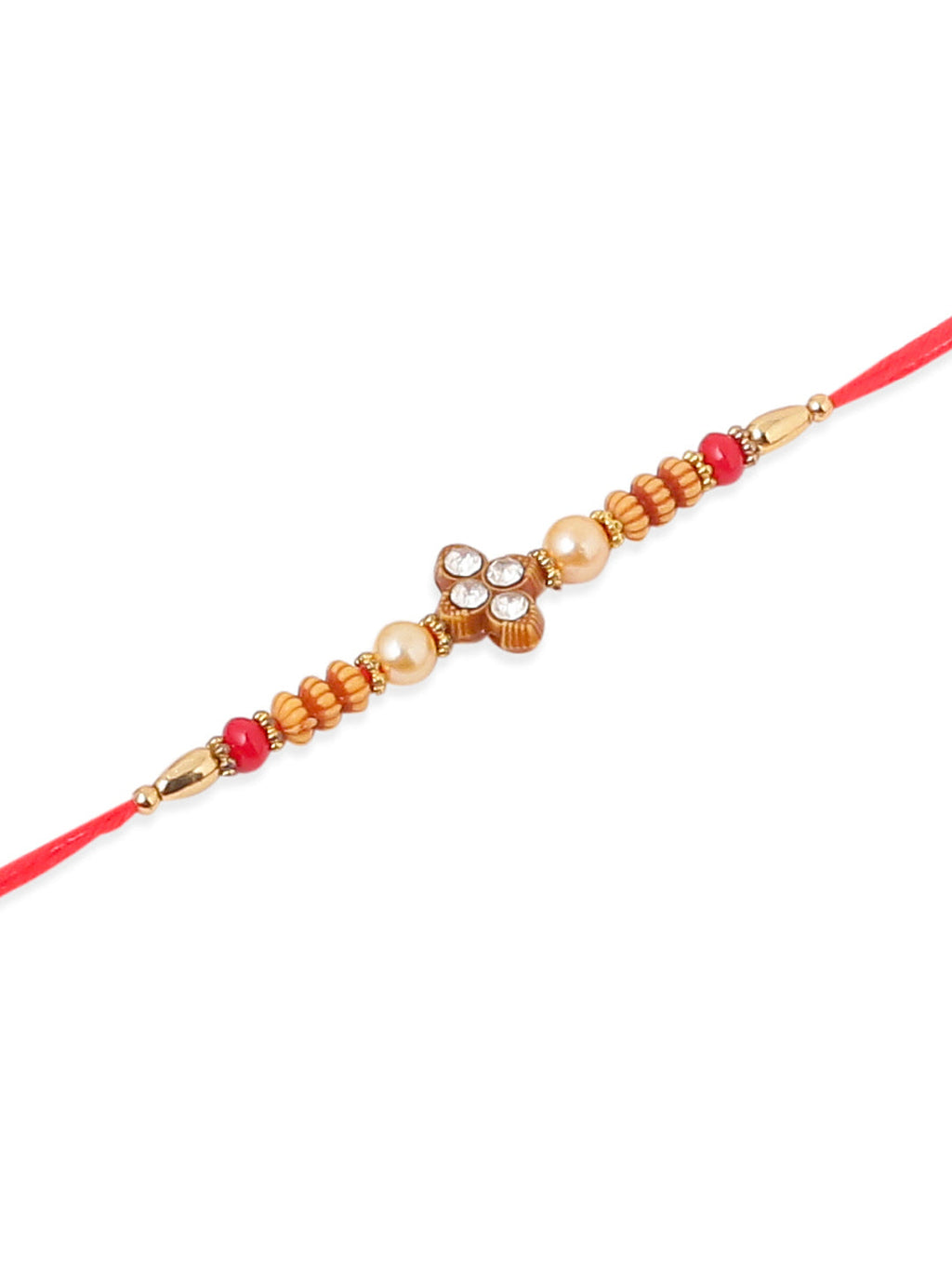 NVR Men Set of 4 Red Artificial Stones & Beads Floral Shape Thread Rakhi Combo