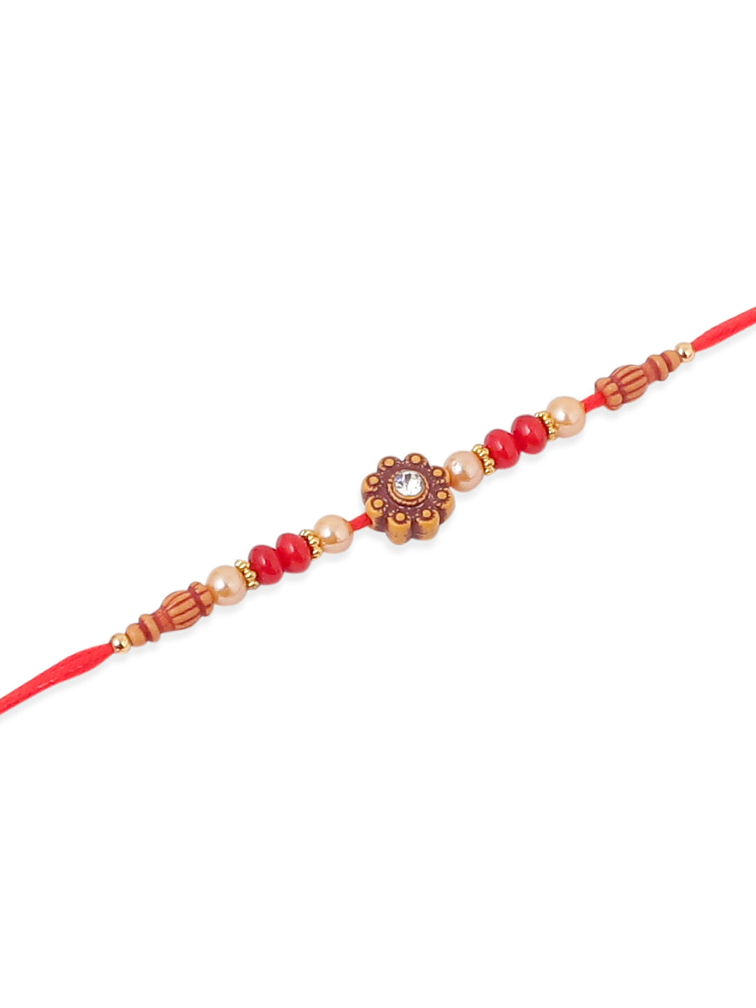NVR Men Set of 4 Red Artificial Stones & Beads Floral Shape Thread Rakhi Combo