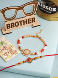 NVR Set of 2 Gold Toned Artificial Stones & Beads Om Design Bhaiya Bhabhi Rakhi Combo