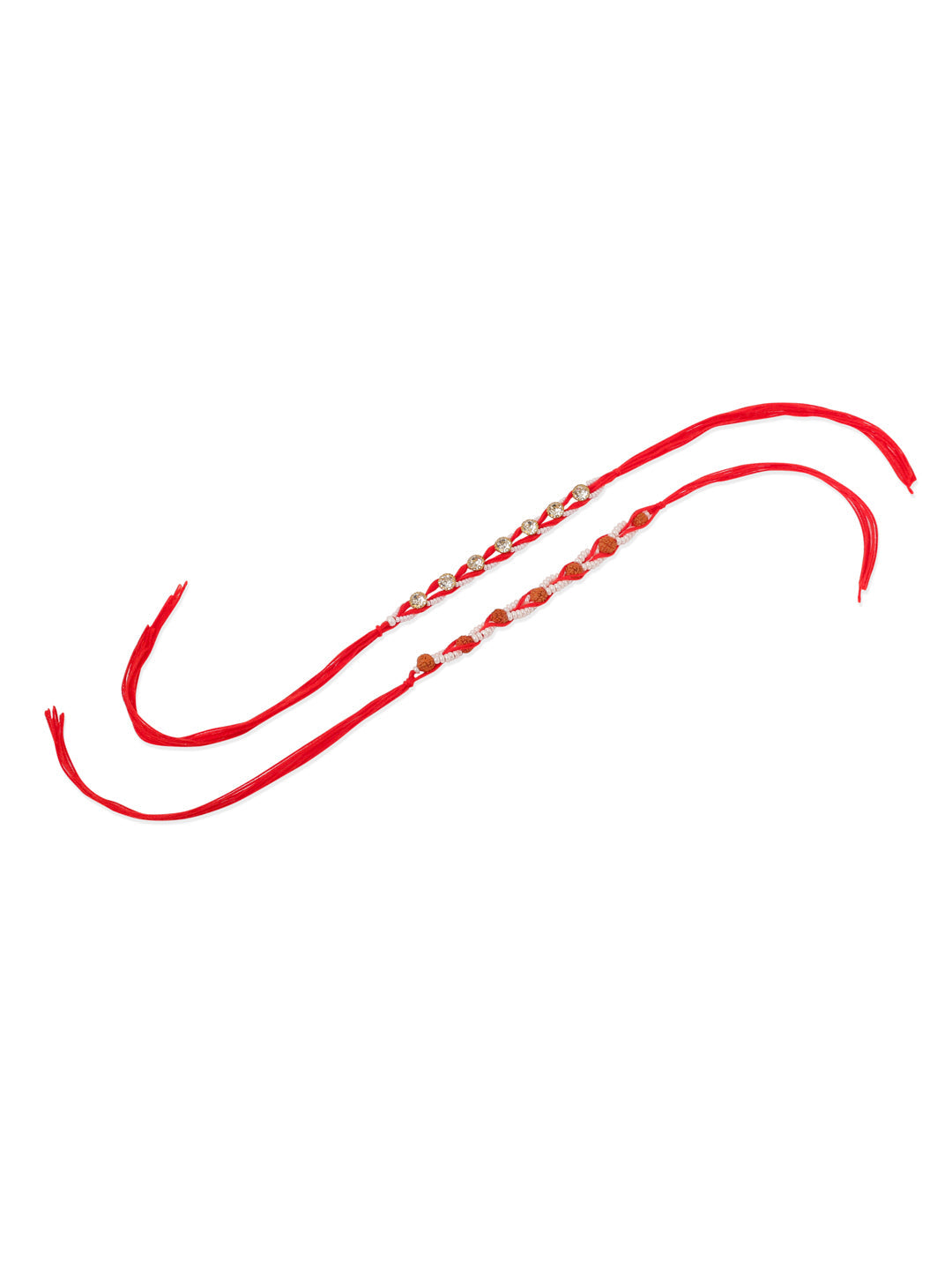 NVR Men Set of 2 Red Artificial Stones & Rudraksh Thread Rakhi, Combo for Rakshabandhan