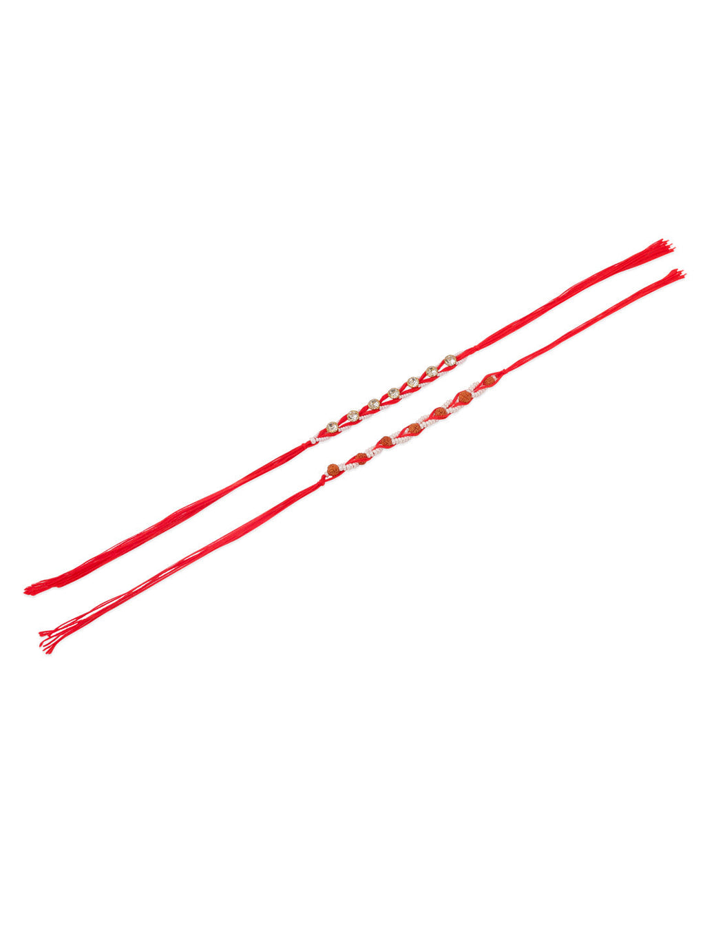 NVR Men Set of 2 Red Artificial Stones & Rudraksh Thread Rakhi, Combo for Rakshabandhan