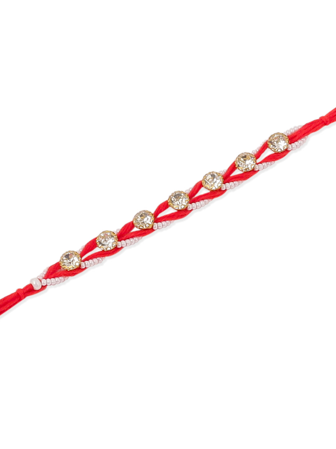 NVR Men Set of 2 Red Artificial Stones & Rudraksh Thread Rakhi with Roli Chawal Chandan & Mishri