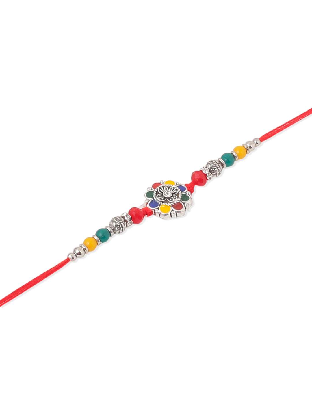 NVR Men Multicolor Artificial Stones & Beads Floral Design Thread Rakhi Combo