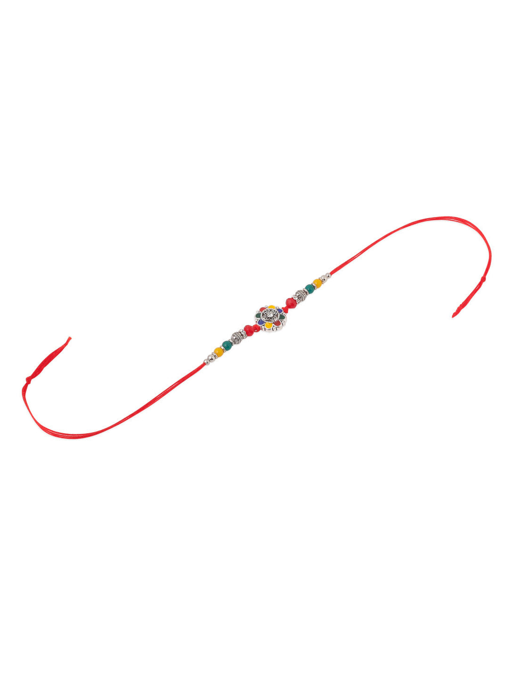 NVR Men Multicolor Artificial Stones & Beads Floral Design Thread Rakhi with Roli Chawal Chandan & Mishri