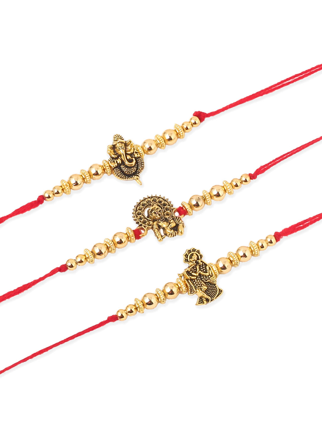 NVR Men Set of 3 Gold Toned Designer Ganesh Ji Thread Rakhi, Combo for Rakshabandhan