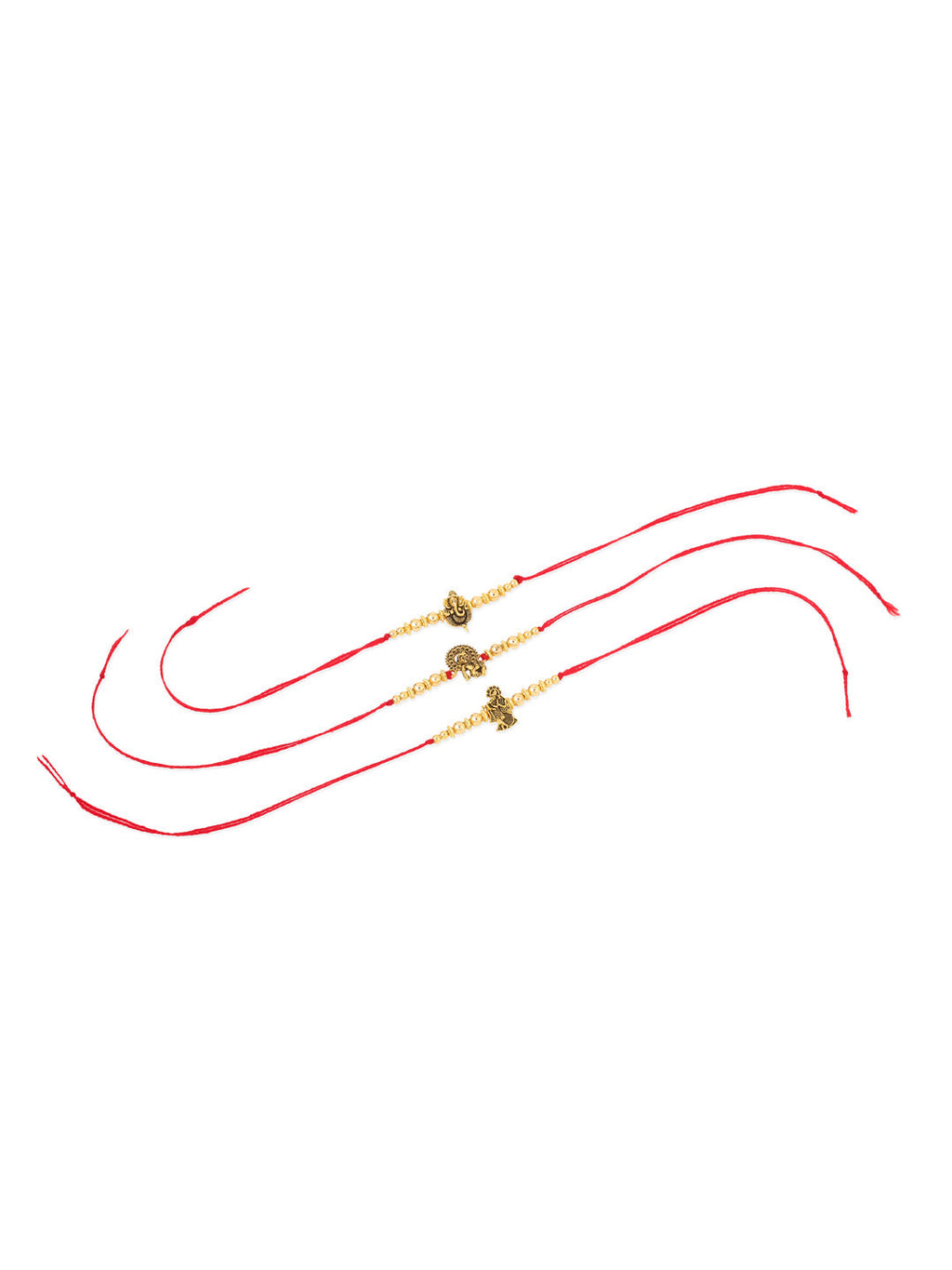 NVR Men Set of 3 Gold Toned Designer Ganesh Ji Thread Rakhi, Combo for Rakshabandhan