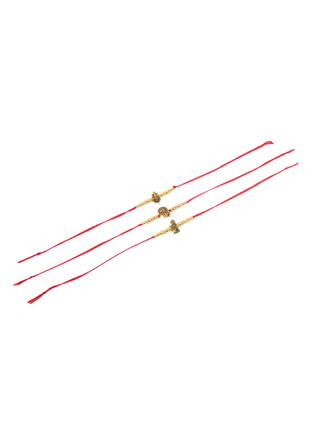 NVR Men Set of 3 Gold Toned Designer Ganesh Ji Thread Rakhi, Combo for Rakshabandhan