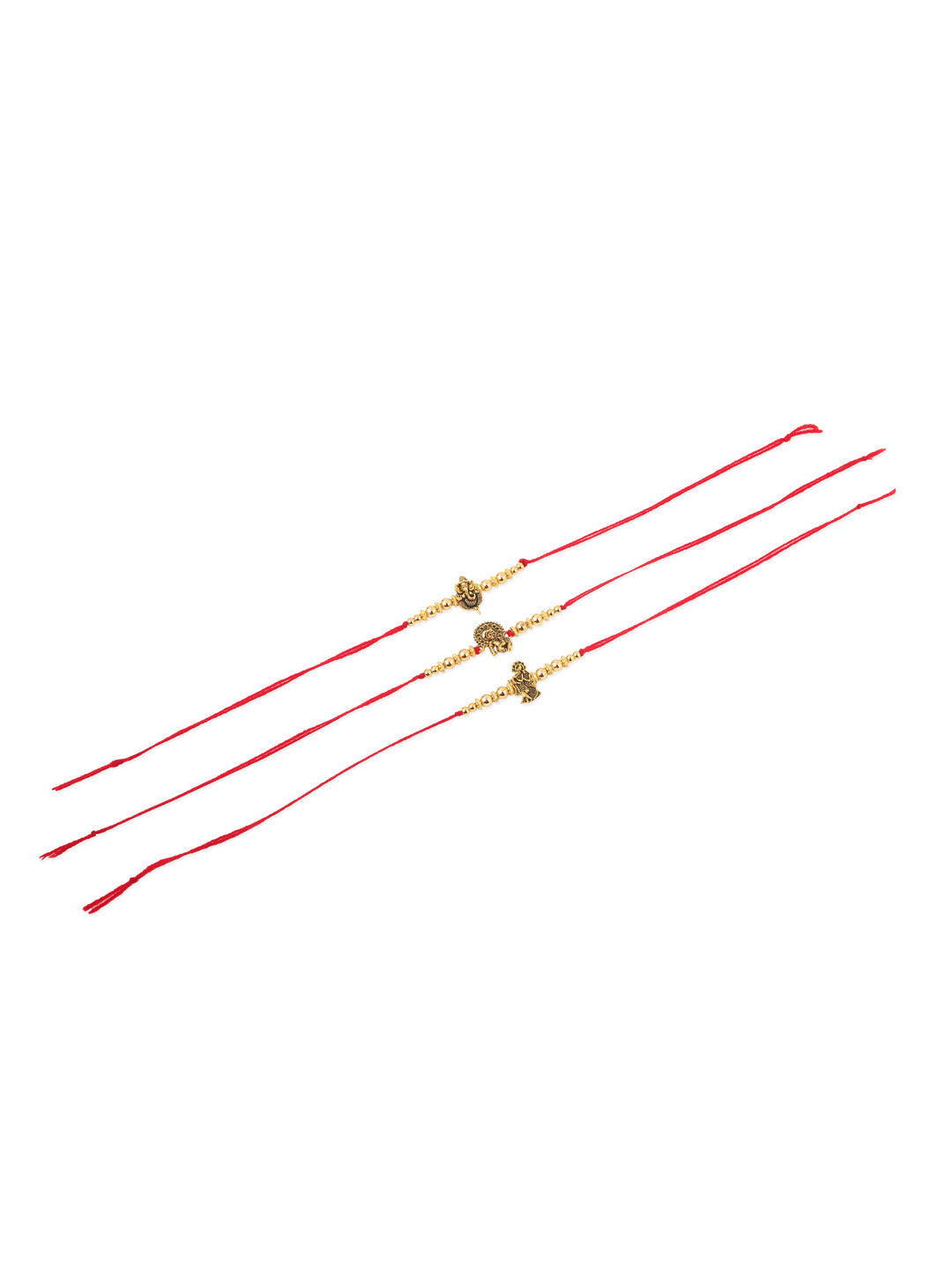 NVR Men Set of 3 Gold Toned Designer Ganesh Ji Thread Rakhi, Combo for Rakshabandhan