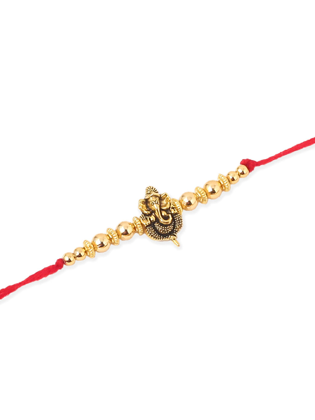 NVR Men Set of 3 Gold Toned Designer Ganesh Ji Thread Rakhi with Roli Chawal Chandan & Mishri