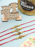 NVR Men Set of 4 Gold Toned Artificial Stones Swastik Design Thread Rakhi Combo