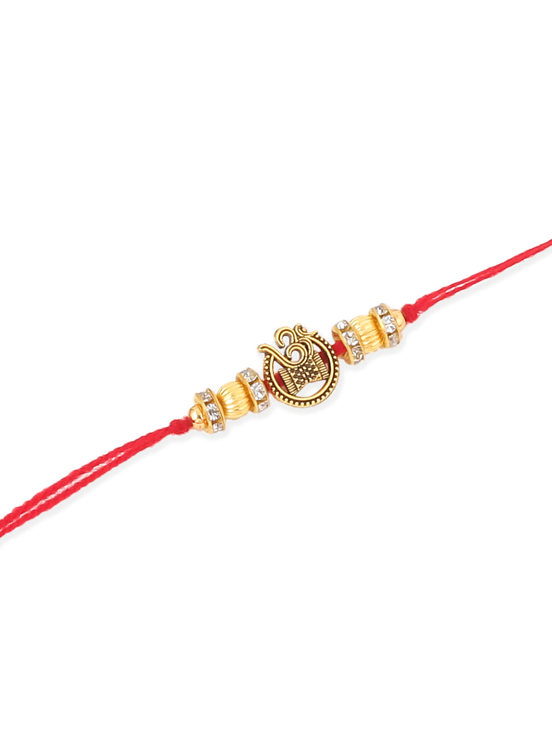 NVR Men Set of 4 Gold Toned Artificial Stones Swastik Design Thread Rakhi Combo