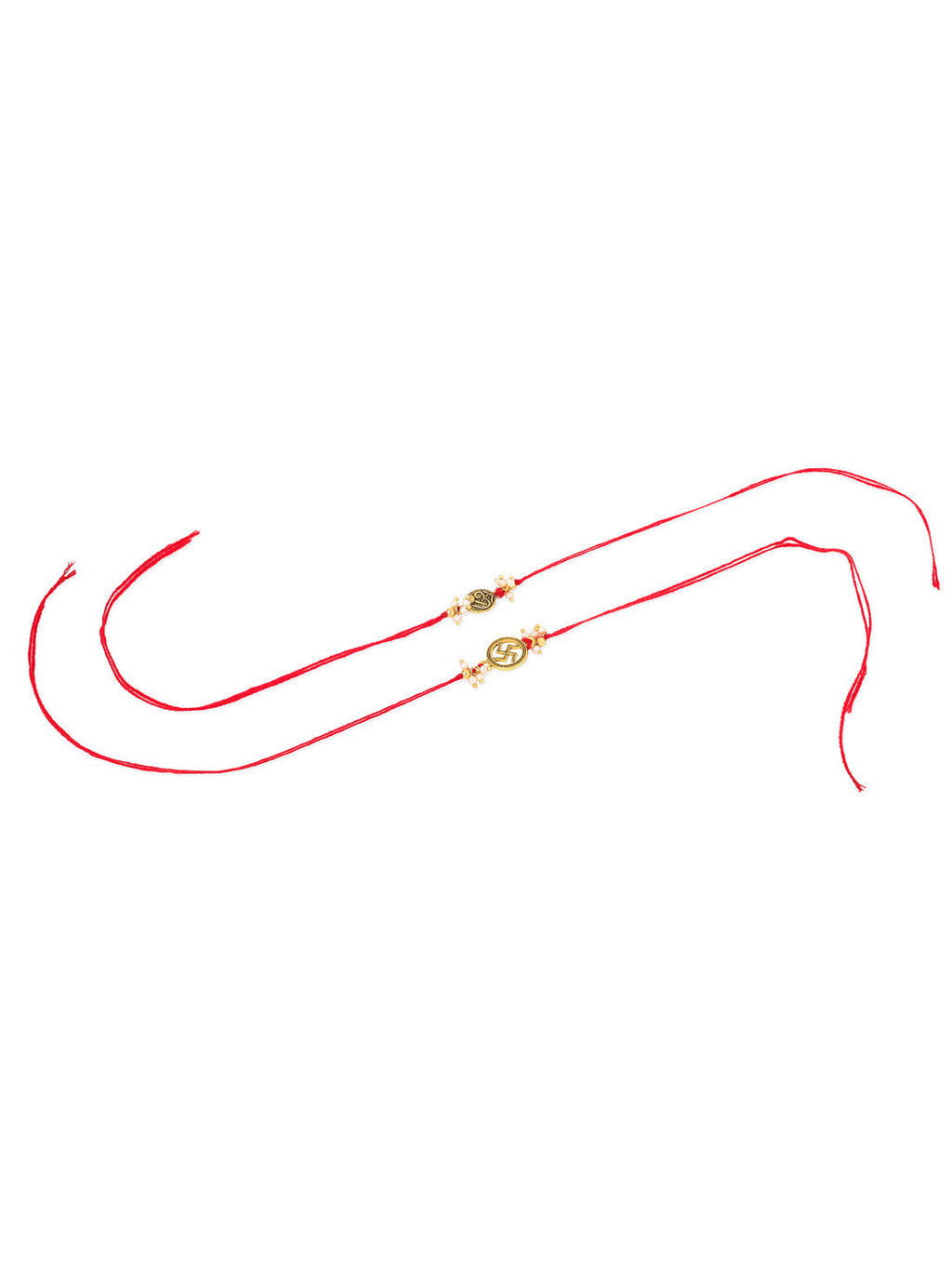 NVR Men Set of 2 Gold Toned Pearls Swastik Desgin Thread Rakhi, Combo for Rakshabandhan