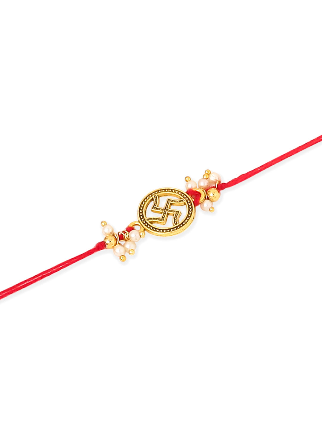 NVR Men Set of 2 Gold Toned Pearls Swastik Desgin Thread Rakhi, Combo for Rakshabandhan