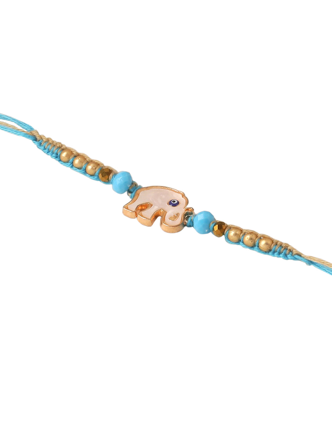 NVR Set of 2 Blue Artificial Stones & Beads Floral Bhaiya Bhabhi Rakhi with Roli Chawal Chandan & Mishri