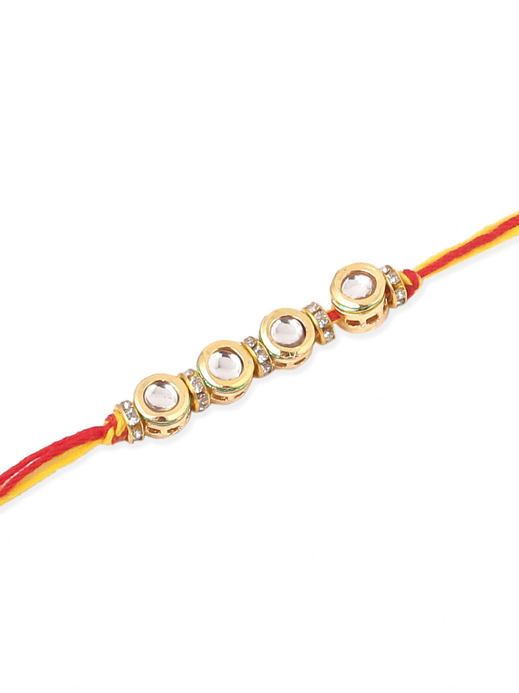 NVR Men Set of 2 Multicolor Kundan Studded Thread Rakhi with Roli Chawal Chandan & Mishri