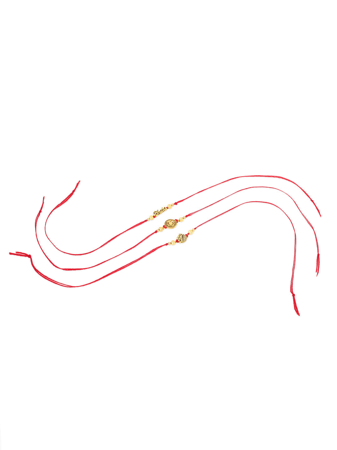 NVR Men's Set of 3 Gold Toned Thread Rakhi Set, Combo for Rakshabandhan