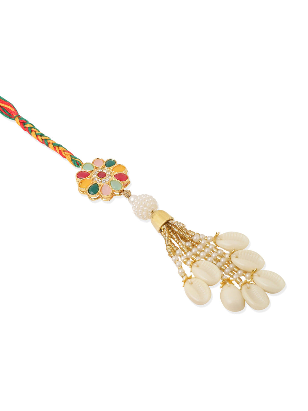 NVR Set of 2 Artificial Beads & Sea Shell Floral Design Bhaiya Bhabhi Rakhi Combo