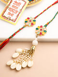NVR Set of 2 Artificial Beads & Sea Shell Floral Design Bhaiya Bhabhi Rakhi with Roli Chawal Chandan & Mishri