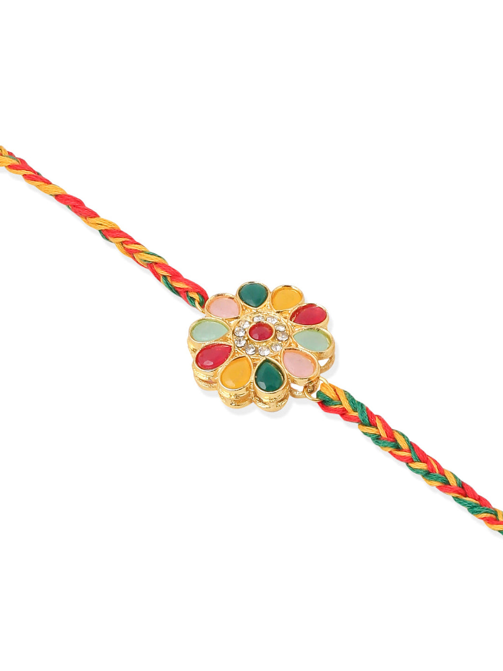 NVR Set of 2 Artificial Beads & Sea Shell Floral Design Bhaiya Bhabhi Rakhi with Roli Chawal Chandan & Mishri