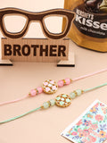 NVR Men Set of 2 Artificial Stones & Beads Floral Design Thread Rakhi Combo